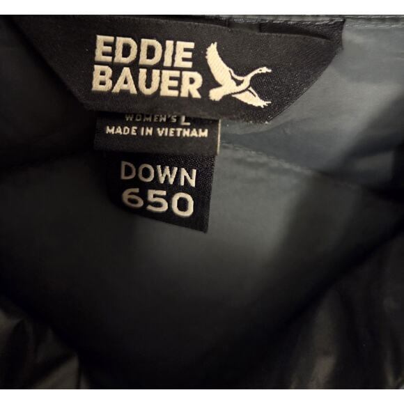 Eddie Bauer Womens L 650 Down Packable Lightweight Jacket Puffer Coat Black - Picture 2 of 10
